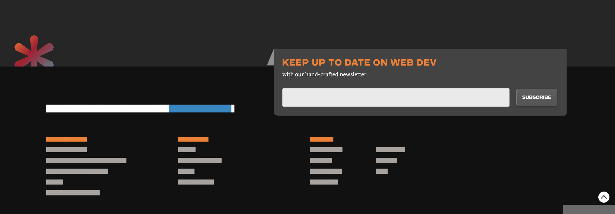 Signup box is labelled 'KEEP UP TO DATE ON WEB DEV with our hand-crafted newsletter' but does not visually indicate that an email address should be entered