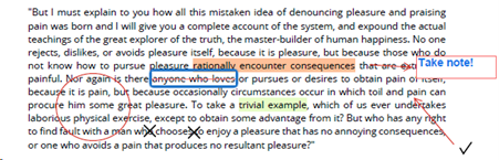 Text in a PDF document that has been annotated in various ways.