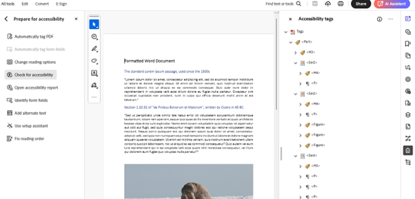 Screenshot of Acrobat Pro showing the vertical ribbon of panel icons on the right of the screen.