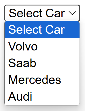Select field with first option "Select Car" followed by list of cars