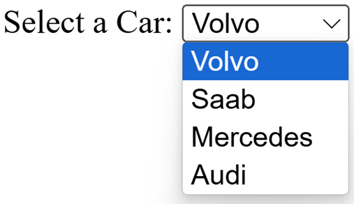 Select field with visible label "Select a Car" and list of cars as options