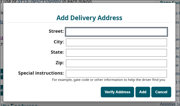 dialog with address details, Street input has focus