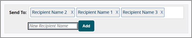 Send To message with three recipients, New Recipient Name input has focus