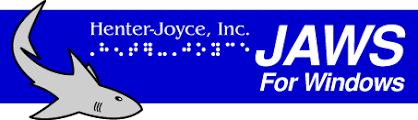 Early JAWS for Windows banner with shark logo and Braille.