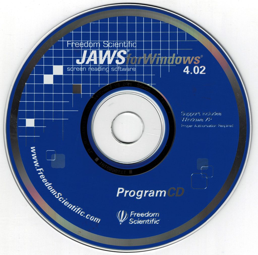 Blue JAWS for Windows 4.02 program CD, Freedom Scientific.