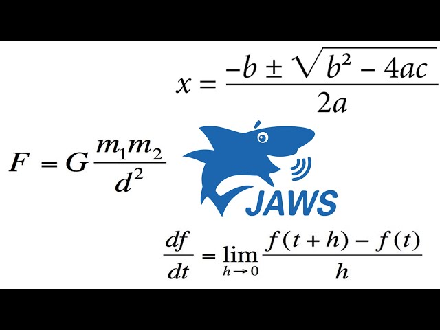 JAWS logo over algebra and calculus formulas.
