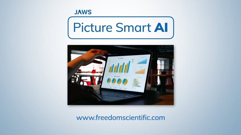 Slide titled ‘Picture Smart AI’ with laptop showing charts.