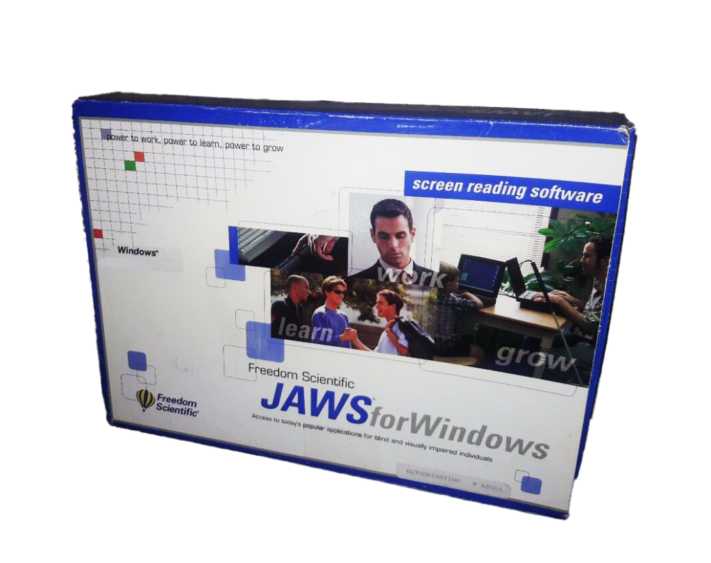 JAWS for Windows retail box with collage of users.