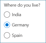 Radio buttons for country of residence
