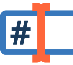 Blue rectangle with a hash symbol and an orange bracket