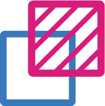 Two overlapping squares, one solid and one with diagonal lines