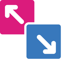Two overlapping squares with arrows pointing in opposite diagonal directions