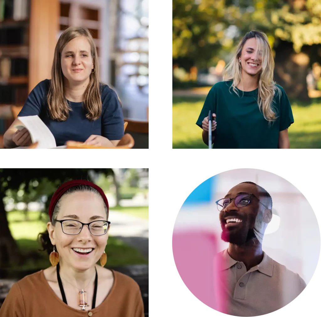 Collage of images: 3 women and one man all smiling.