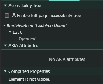 Accessibility Tree when visibility: hidden is used