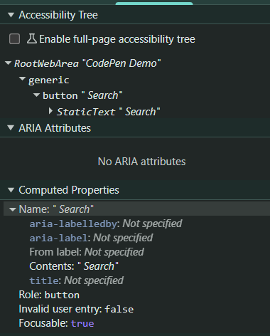 Accessibility Tree when aria-hidden="true" is used
