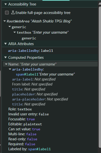 Accessibility Tree showing hidden text is included in the accessible name