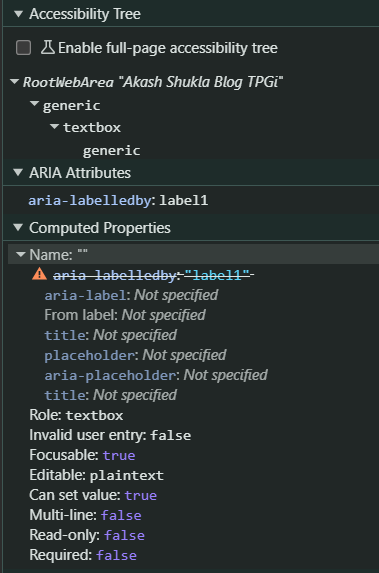 Accessibility Tree showing hidden text is not included in the accessible name