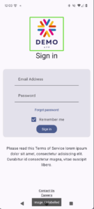 Screenshot of the demo app with a green outline around the logo image.