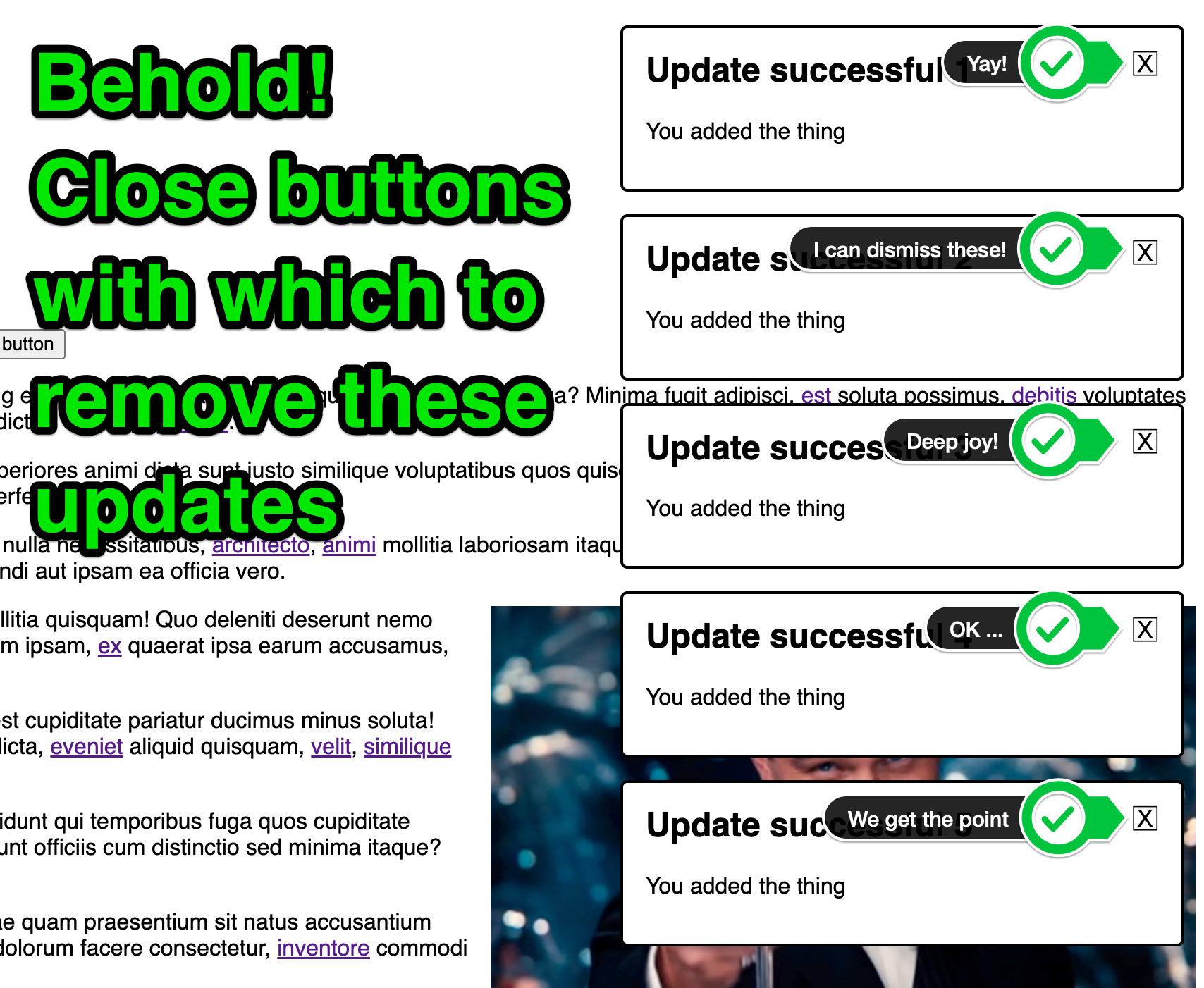 Behold! Close buttons with which to remove these updates