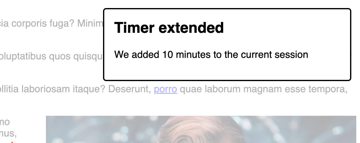 A toast message with text 'Timer extended. We added 10 minutes to the current session.'