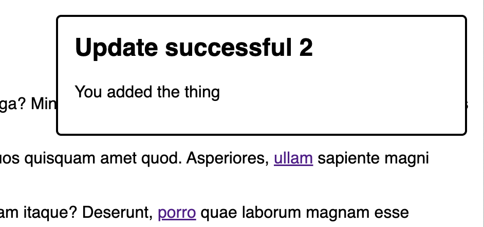 Notification reads 'Update successful. You added the thing'